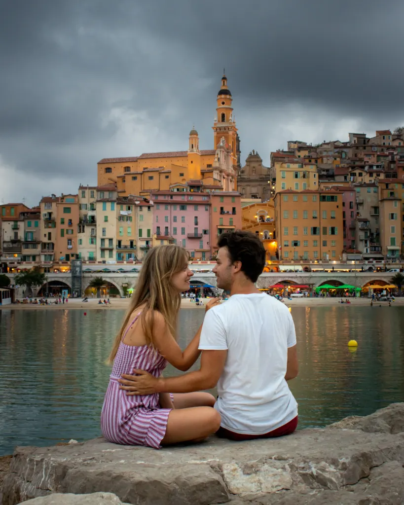 Lukas and Lore looking at the picturesque village Menton, France
