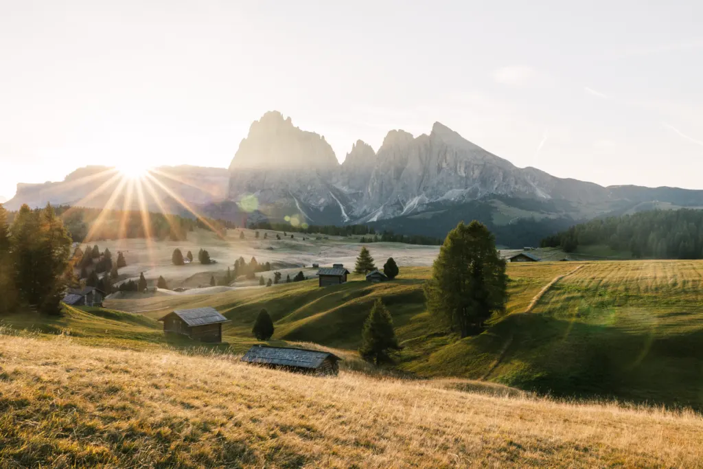 View of the meadow of Alpe di Siusi, Seiser alm, Dolomites