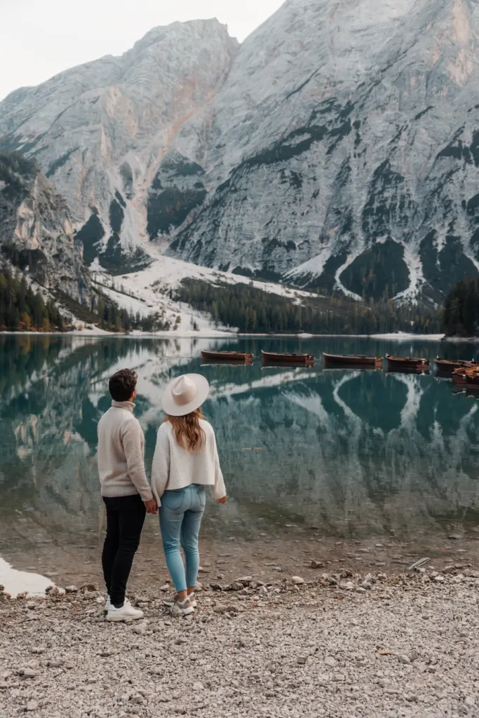Lukas and Lore with view on Lago di Braies Dolomites Italy itinerary